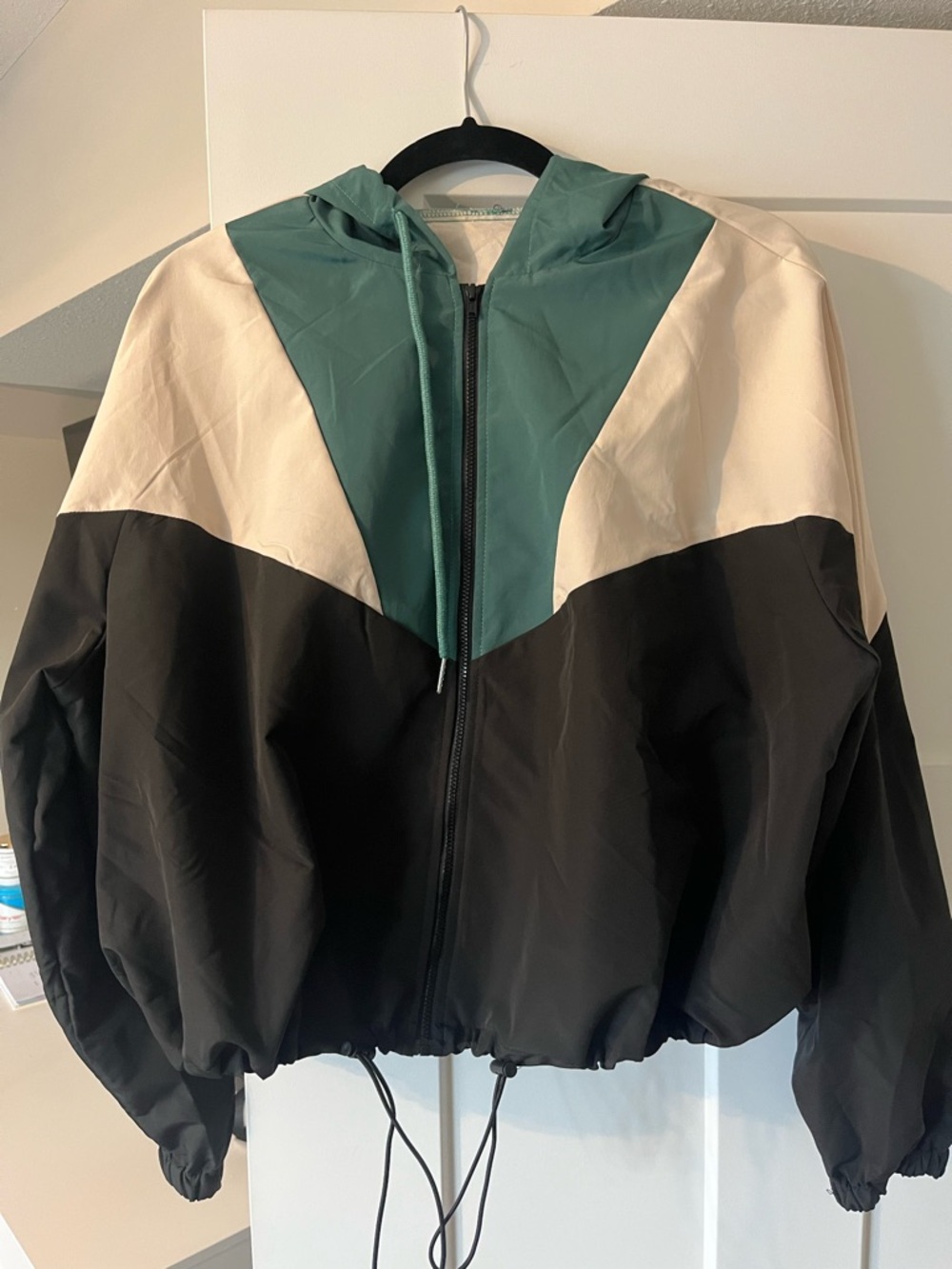 Colorblock Windbreaker Jacket in Teal, Cream & Black